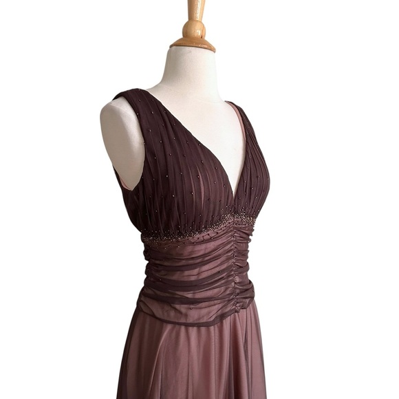 David’s Bridal Y2K Pink & Brown Beaded Mesh Empire Waist Dress Fairycore Sz 12 - Picture 4 of 16